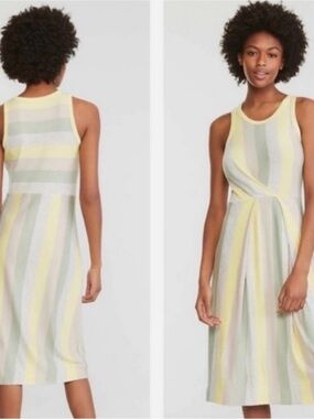 Lou&Gray Loft Sleeveless Striped Twist-Front Midi Dress in Pastel Yellow& Sage